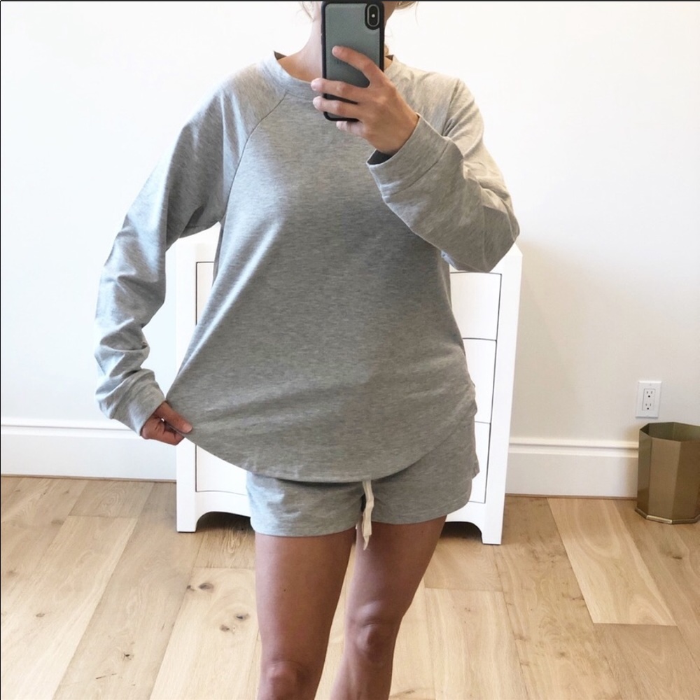 Gray Loungewear Set Long Sleeve Top & Shorts - Picture 2 of 6